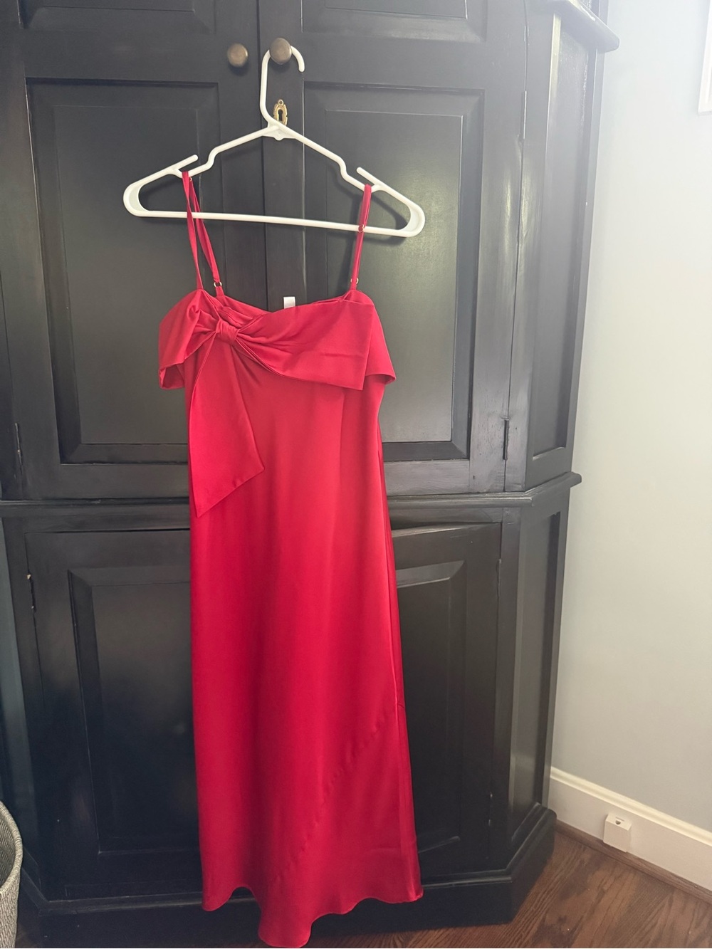 NWT Anthropologie Red Satin Midi Dress with Bow Detail Brand: Hutch